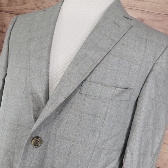 Pronto Uomo Platinum Sport Coat Mens 42R Gray Silk Wool Windowpane Blazer - Picture 2 of 13